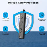 US Power Strip Wall Mount Plug with 5 Widely-Spaced Outlets 3 USB Ports(1 USB c), 6ft Extension Cords Surge Protector Extender