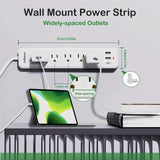US Power Strip Wall Mount Plug with 5 Widely-Spaced Outlets 3 USB Ports(1 USB c), 6ft Extension Cords Surge Protector Extender