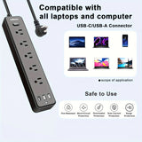 US Power Strip Wall Mount Plug with 5 Widely-Spaced Outlets 3 USB Ports(1 USB c), 6ft Extension Cords Surge Protector Extender
